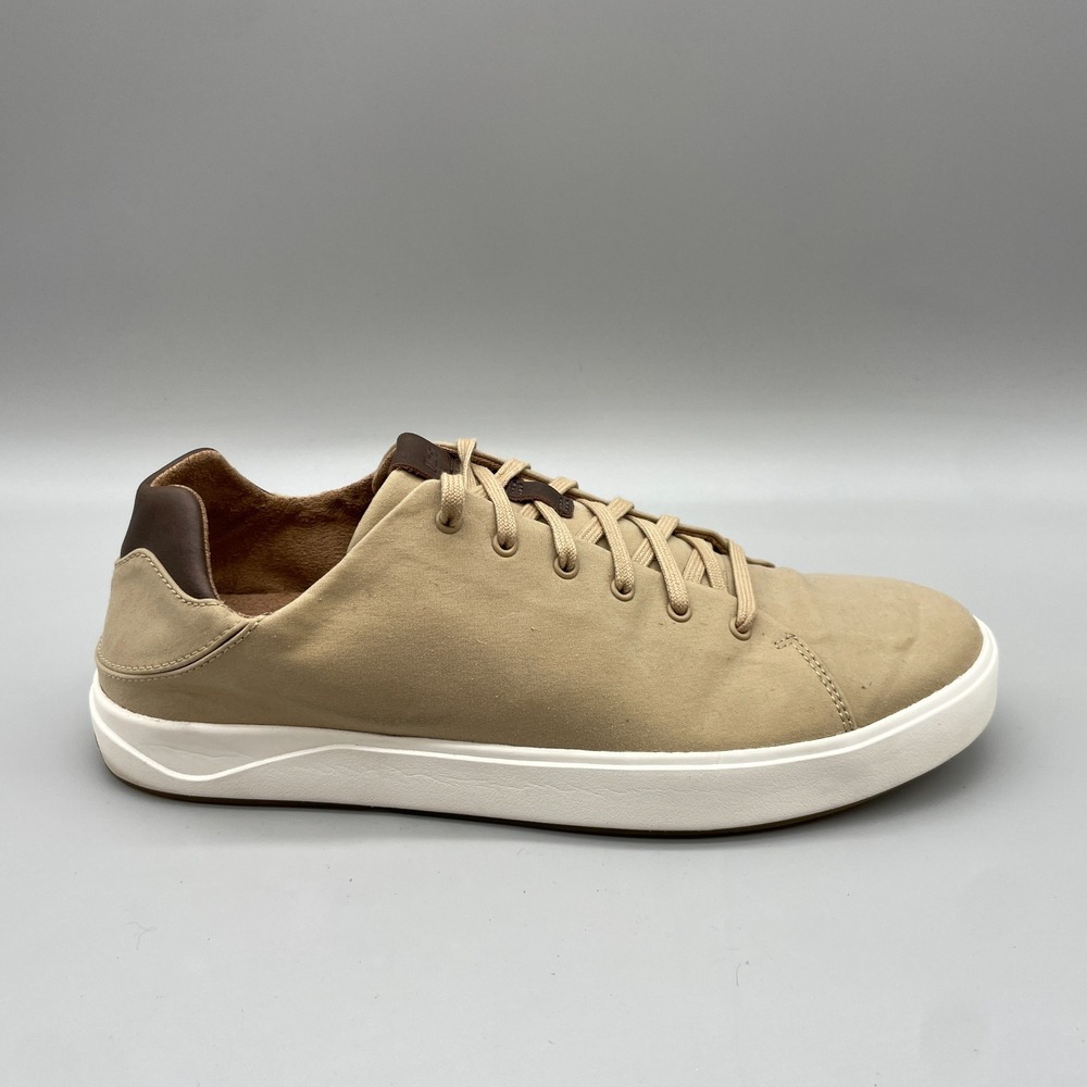 OluKai Mens 10.5 Laeahi Li Low Top Sneakers Tan Textile Minimalist Comfort Chic